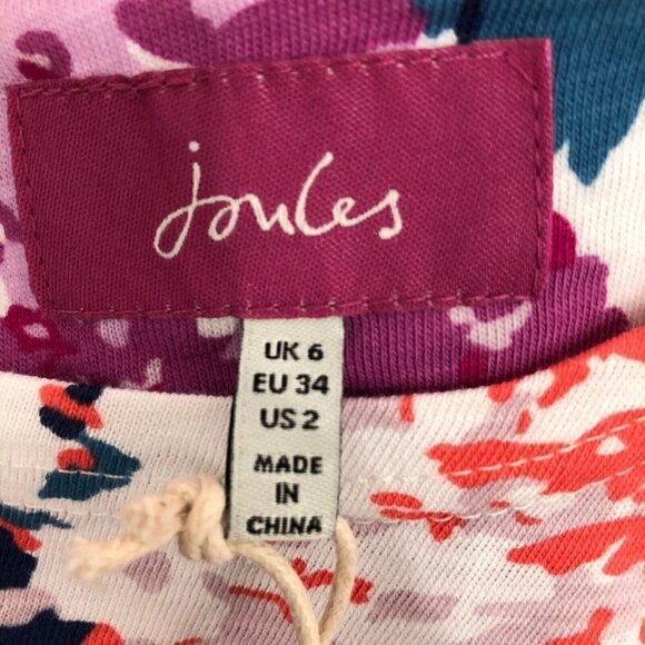 Joules Top US 2 Floral Striped 3/4 Sleeve Shirt White Pink 100% Cotton Pullover - Picture 12 of 12